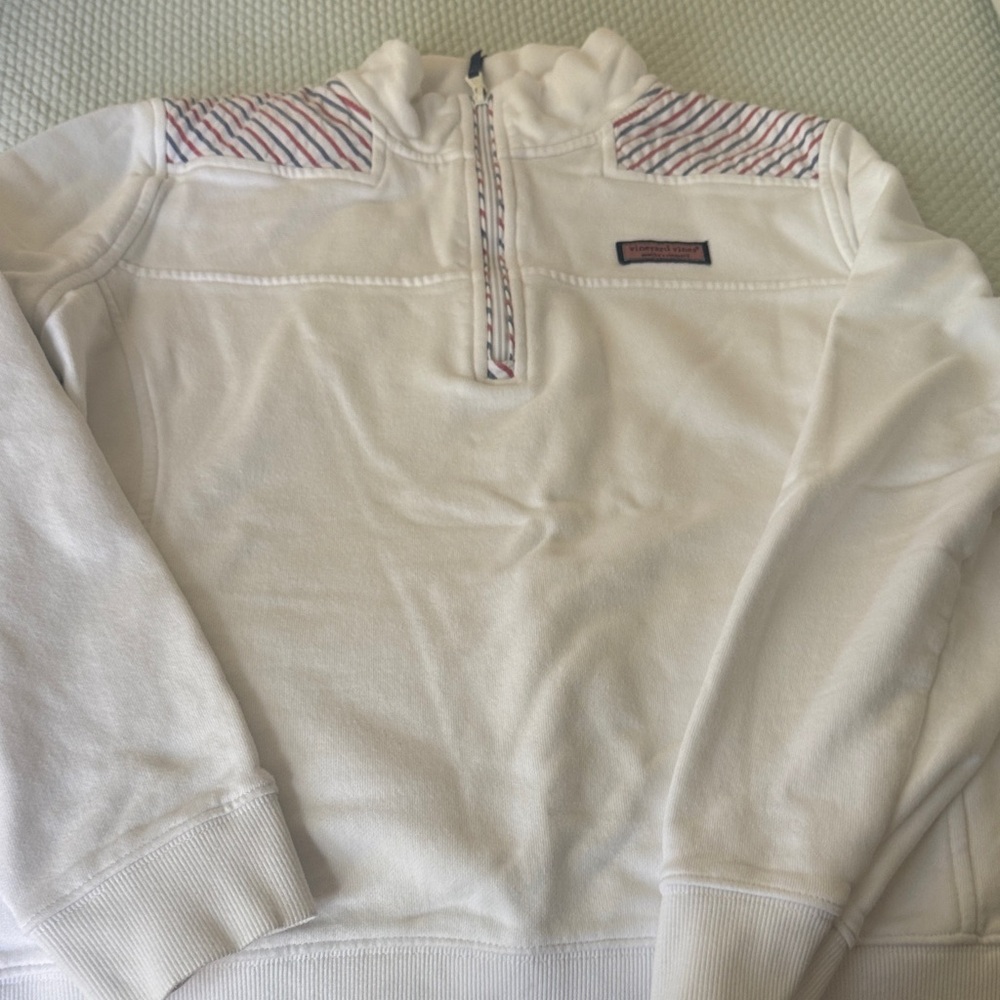 Vineyard Vines White Zip-Up Sweater with Striped Accents
